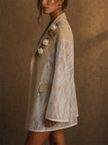 Womens 3D Floral Applique Lace Patchwork Blazer Coat
