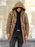 Men's Casual Horn Button Hooded Long Cardigan