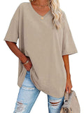 Women's Summer Candy Color Simple V Neck Short Sleeve Shirts