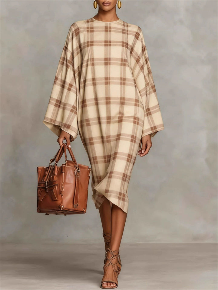 Comfy Elegant Oversized Watercolor Stripe Plaid Print Dress for Women‌