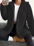Women's Winter Solid Color Pit Stripe  Button Up Hooded Fleece Coats