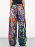 Women's Stylish Streetwear Colorful Painting Print Wide-Leg Denim Pants
