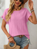 Women's Summer Hollow Macaron Color Round Neck Short Sleeve Shirts