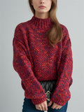 Women's Casual Contrast Color Semi-High Neck Long Sleeve Sweater