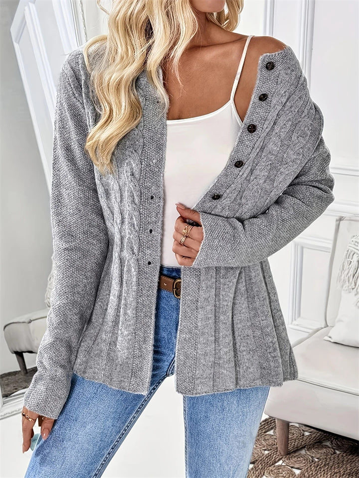 Women's Casual Single-breasted Solid Color Twisted Round Neck Sweaters