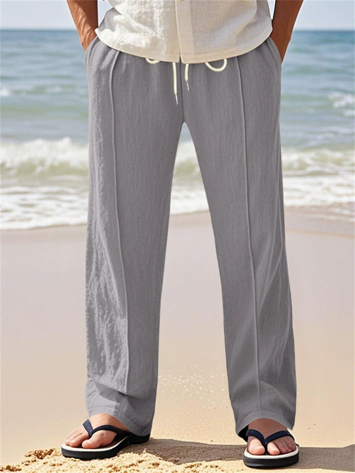 Men's Solid Color Comfy Pockets Drawstring Beach Trousers