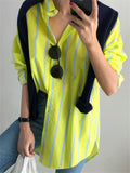 Female Spring Autumn Striped Contrast Color Blouses