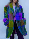 Women's Autumn Contrast Color Plaid Lapel Single Breasted Coats