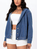 Women Holiday Long Sleeve Hooded Denim Jacket