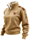 ‌Women's Fleece Lined Pullover 1/4 Zip Stand Collar Sweatshirts with Patch