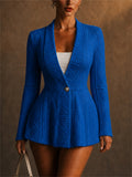 Women Elegant One Button Slim Fit Cable Knit Peplum Blazers