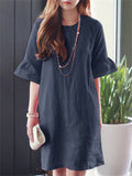 Leisure Round Neck Bell Sleeve Mini Dress for Women