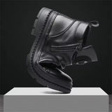 Men's Vintage Black PU Leather Motorcycle Boots with Side Zipper