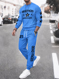 Men's Casual Round Neck Letter Number Printed Sports Sweatsuit Set