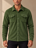 Men Fleece Shirt Jacket Button Down Chest Pockets Casual Shacket