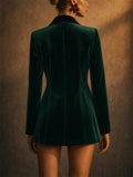 Women Elegant Emerald Green Velvet Blazer with 3D Flower Decor