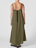 Ladies Contrast Color Lace-Up Spaghetti Strap Summer Dress