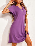Stretchy Silky V Neck Knee Length Home Dress for Lady
