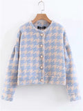Women's 2Pcs Trendy Houndstooth Pattern Single Breasted Top & Mini Skirt Set