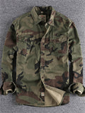 Retro Men's Casual Long Sleeve Camouflage Cargo Shirt