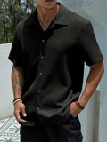Men's Summer Wear Textured Short Sleeve Button Down Shirts