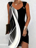 Women's Retro Elegant Printed Knee Length Sleeveless Dress