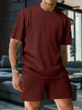 Men's Summer Ribbed 2 Piece Drop Shoulder Short Sleeve Casual Outfit