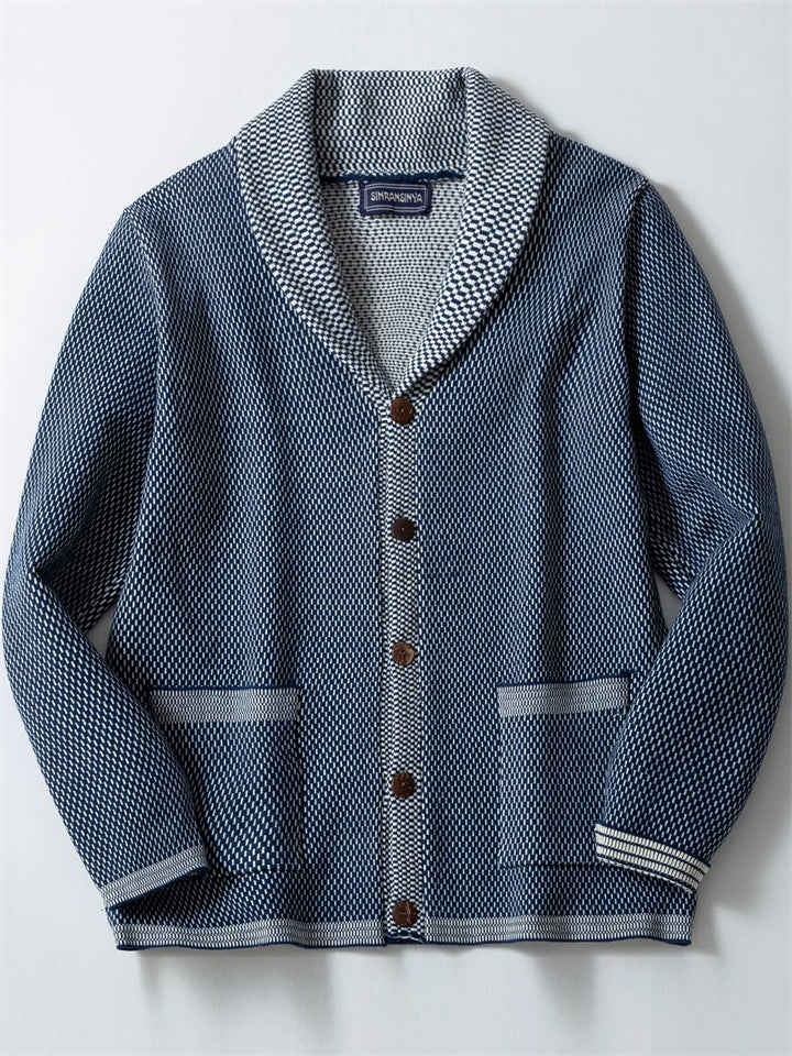 Men's Casual Autumn Jacquard Pockets Button Up Cardigan Sweaters