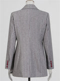 Women's Gray Long Sleeve Stripe Asymmetric Hem Suit Blazer