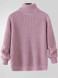 Male's Autumn Pink Pullover Turtleneck Chunky Knitted Sweaters
