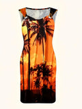 Women's Retro Elegant Printed Knee Length Sleeveless Dress