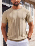 Men's Round Neck Short Sleeve Ribbed Casual T-Shirt