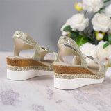 Women's Retro Snake Print Metal Ring Roman Wedge Sandals