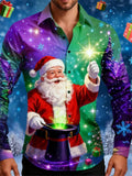 Men's Christmas Tree Santa Claus 3D Printed Lapel Long Sleeve Shirts