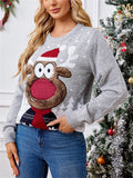 Women's Autumn Gray 3D Pattern Round Neck Long Sleeve Christmas Sweaters
