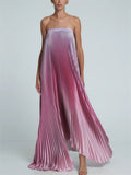 Women's Gradient Pleated Strapless Maxi Dress