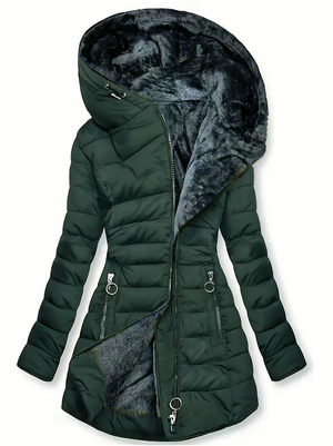 Women's Winter Solid Color Fitted Fleeced Long Sleeve Hooded Coats