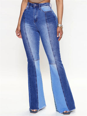 Trendy Sexy High-rise Contrast Color Women's Denim Flare Pants