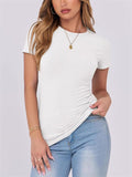 Women's Slim Fit Solid Color Round Neck T-Shirt