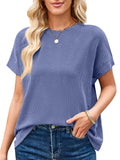 Women's Summer Solid Color Stripe Round Neck T-Shirt