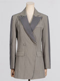 Women's Contrast Color Long Sleeve Stripe Double Breasted Suit Coat