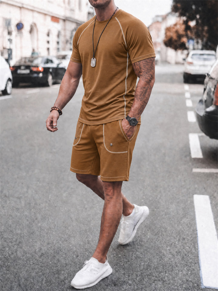 Men's Contrast Color Round Neck Quick-dry Top and Pants Set