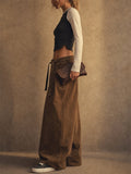 Women High Waist Pleated Baggy Wide Leg Casual Office Pants