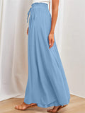 Women's Casual Solid Color High Waist Drawstring Wide Leg Flared Pants