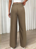 Women's Casual Khaki Solid Color High Waist Pleated Pants