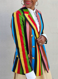 Women's Contrast Colors Striped Double Breast Lapel Suit Coat