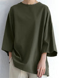 Women Oversized Loose Batwing Sleeve T Shirt Solid Color Comfy Top