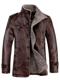 Men's Winter Plush Lined Single Breasted Faux Leather Jackets