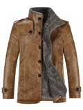 Men's Winter Plush Lined Single Breasted Faux Leather Jackets