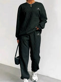 Women's 2Pcs Solid Color Twist It Round Neck Sweatshirts and Sweatpants Set